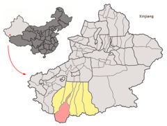 Location of Hotan County within Xinjiang (China).png