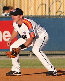 Hughes playing for the Perth Heat in the 2009 Claxton Shield Final on 7 February 2009. Luke Hughes at 3rd.jpg