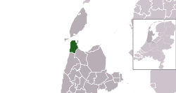 Posição destacada de Den Helder em um mapa municipal da Holanda do Norte