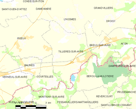 Mapa obce Tillières-sur-Avre