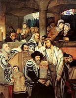 Yom Kippur bayramında Sinagog'da dua eden Aşkenazi Yahudileri, Maurycy Gottlieb, c. 1878