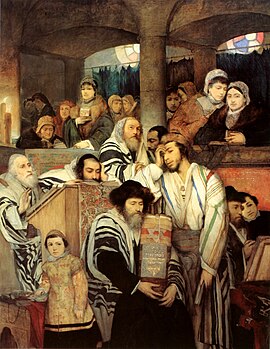 Jews Praying In The Synagogue On Yom Kippur
