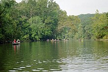 Canoers enjoy a float trip on the Meramec below Leasburg