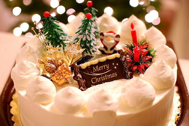 Christmas cake covered with whipped cream