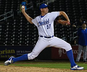 Tepesch pitching for the Omaha Storm Chasers, triple-A affiliates of the Kansas City Royals, in 2016