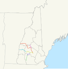 The constituent parts of the Northern Railroad in 1890:
.mw-parser-output .legend{page-break-inside:avoid;break-inside:avoid-column}.mw-parser-output .legend-color{display:inline-block;min-width:1.25em;height:1.25em;line-height:1.25;margin:1px 0;text-align:center;border:1px solid black;background-color:transparent;color:black}.mw-parser-output .legend-text{}
Northern Railroad (Main Line)
Northern Railroad (Bristol Branch) formerly Franklin & Bristol Railroad
Concord & Claremont Railroad (Main Line) formerly Merrimac & Connecticut Rivers Railroad
Concord & Claremont Railroad (Main Line) formerly Sugar River Railroad
Concord & Claremont Railroad (Hillsborough Branch) formerly Contoocock River Railroad
Peterborough & Hillsborough Railroad Northern Railroad (NH) (1890) (Constituents).svg