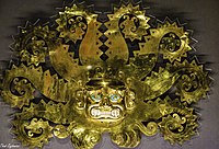 Ceremonial headdress; 300-600; gold, chrysocolla & shells