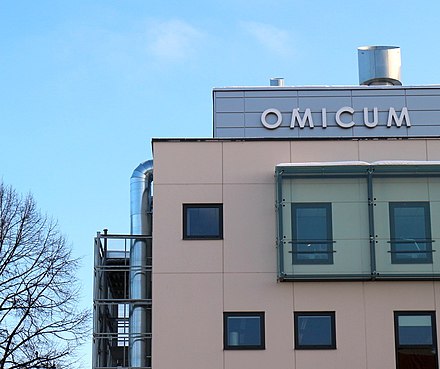 "Omicum": Building of the Estonian Biocentre which houses the Estonian Genome Centre and Institute of Molecular and Cell Biology at the University of Tartu in Tartu, Estonia.