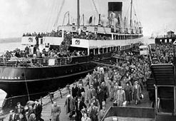 Passengers disembark from the Ben-my-Chree at the Princes Landing Stage.