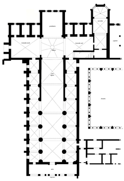 Planta de la iglesia, de la sacristía y de parte del claustro