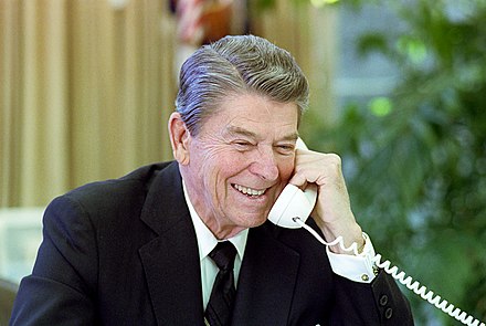 Thatcher developed a productive and active relationship with US president Ronald Reagan (pictured on the telephone with her in 1987)