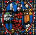Vitrail de la primatiale Saint-Jean à Lyon représentant Renaud de Forez, archevêque de Lyon (1193-1226) et régent du comté de Forez.