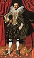 Edward Sackville, Earl of Dorset, mit auffälligen schwarzen Strumpfbändern, Porträt William Larkin zugeschrieben, Großbritannien, 1613