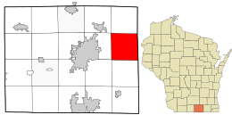 Location of the Town of Johnstown in Rock County and the state of Wisconsin.