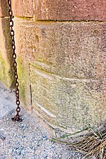 Example of Rope abrasion, on a bridge (which also functions as a stop gate) on the Chesapeake and Ohio Canal Rope burns on stop gate bridge abutment above Lock 16 on Chesapeake and Ohio Canal.jpg