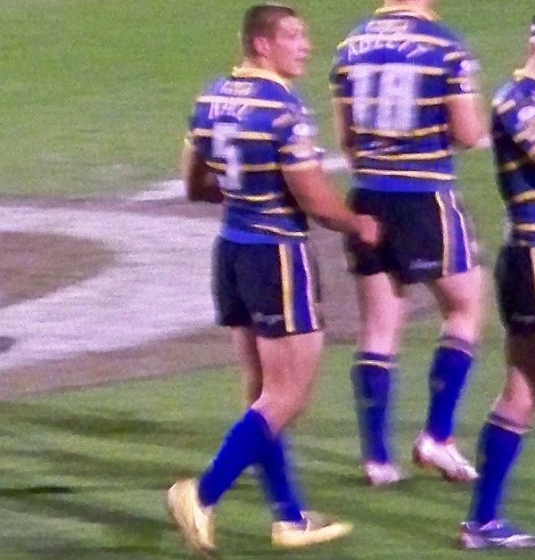 Hall leaving the pitch at Headingley after beating Catalans Dragons 27–20 in the 2009 Superleague playoff semi final