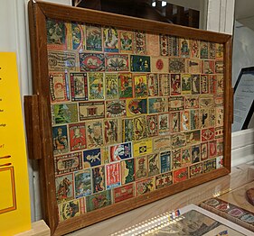 Tray featuring old matchboxes