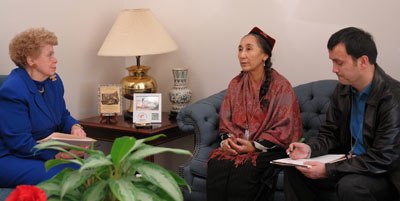 The Chinese government alleged that Rebiya Kadeer (centre) played a central role in instigating the riots.