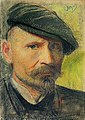 Selfportrait of Leon Wyczółkowski wearing a flat cap label QS:Len,"Selfportrait of Leon Wyczółkowski wearing a flat cap" label QS:Lpl,"autoportret w cyklistówce" Unknown date.