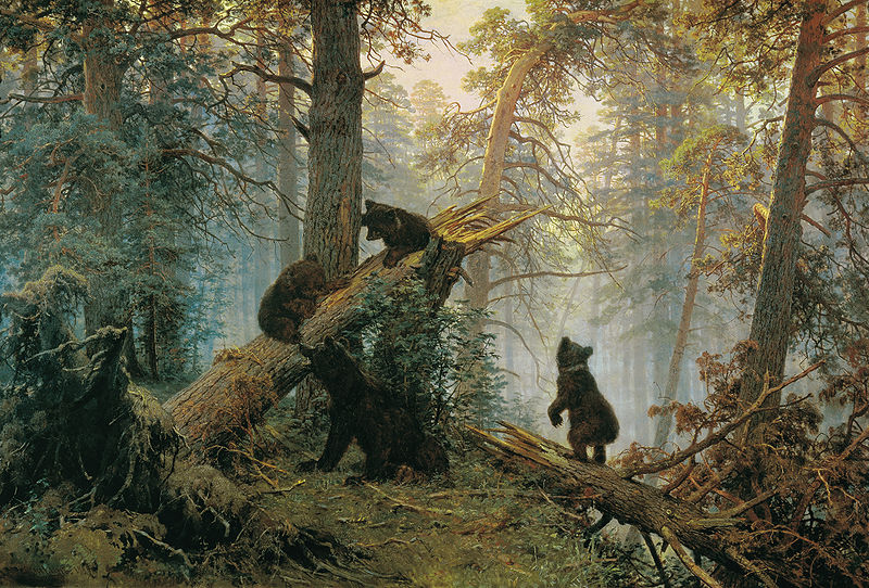 медведица с медвежатами в лесу картина