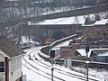 A Leeds-bound train leaving Halifax railway station on 5 February
