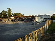 The south end of the showroom, with the warehouse behind it, the day after the fire SofaSuperStoreShowroom10.jpg