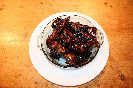 Spare ribs cut into riblets with Chinese barbecue sauce
