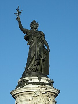 The Statue of Republic by Léopold Morice (1880), on the Place de la République, Paris .