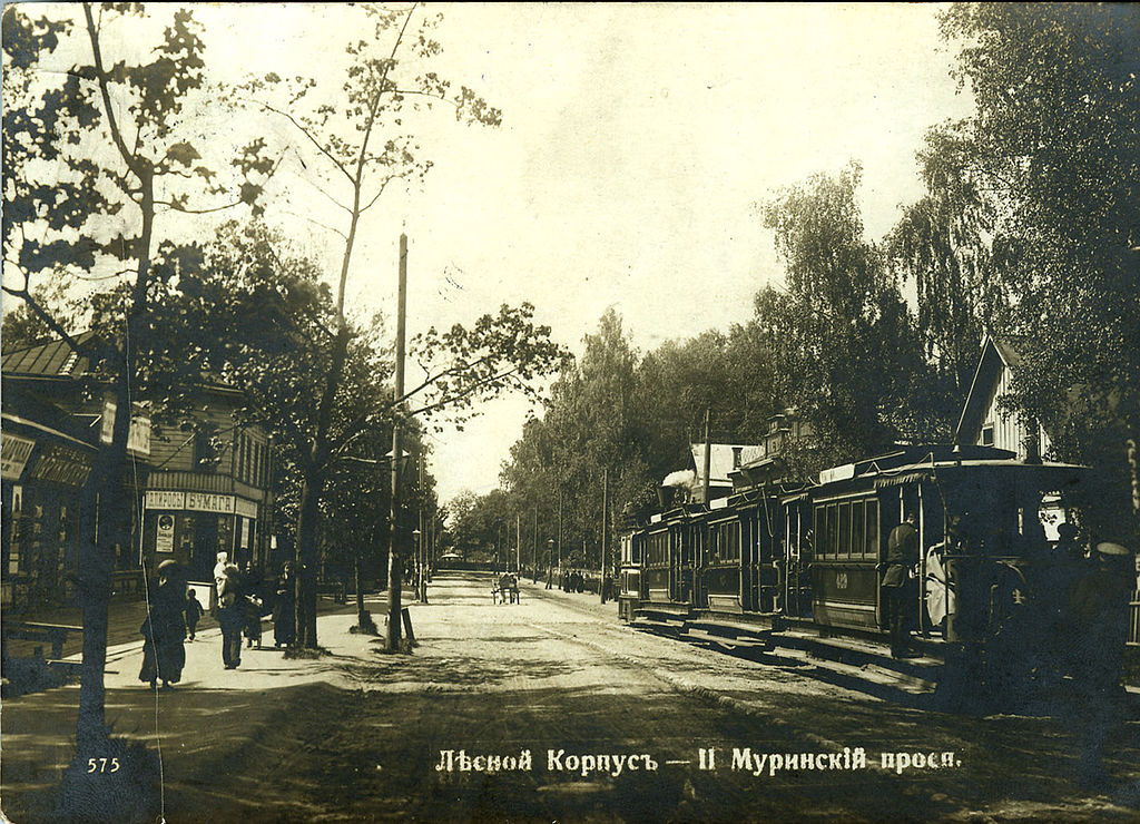 Steam tram at 2nd Murinsky prospect in Saint Petersburg