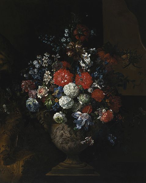 File:Still life of flowers on a stone plinth.jpg