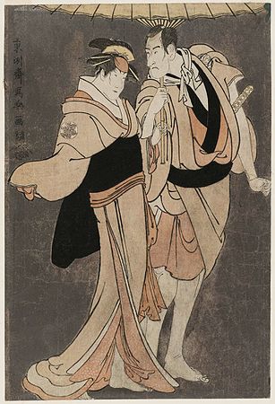 Итикава Комадзо III в роли Камеи Тюбея и Накаяма Томисабуро в роли Умэгавы