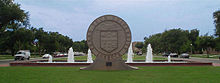 Main entrance of the campus, Amon G. Carter Plaza Techseal2667.jpg