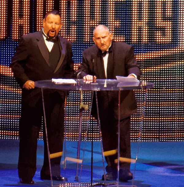 Williams (left) and Butch Miller during their Hall of Fame induction in 2015.