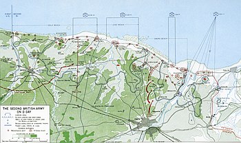 Situation map for Second Army at the end of D Day. The Second British Army on D-Day.jpg