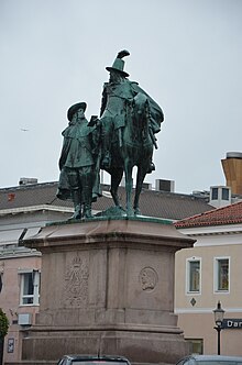 Equestrian statue of Charles X Gustav with Erik Dahlbergh at his side by Theodor Lundberg