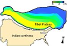 Map showing when the Tibet Plateau was elevated