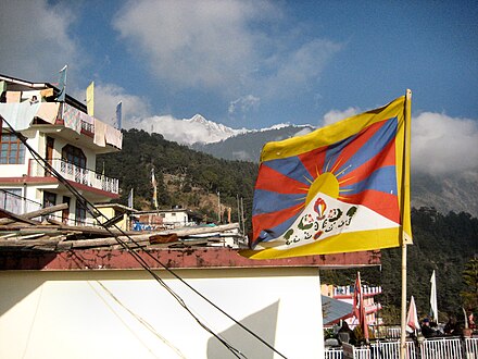 The "snow lion flag," a symbol of the Tibetan independence movement, is outlawed in Tibet but ubiquitous in Dharamsala