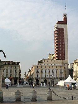 Torre Littoria as seen from Piazza Castello, Turin. Torre littoria Torino.jpg