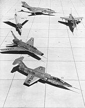 XF-104 s/n 53-7786 with early models of the F-100, F-101, F-102 and F-105 Century.jpg