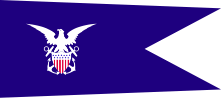 The Navy Reserve Flag, flown by ships which have been designated as naval auxiliary vessel by the Secretary of the Navy, and the commanding officer as well as half the licensed officers are members of the Merchant Marine Reserve USN-MerchantMarineNavalReserveFlag.svg