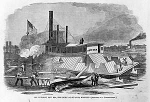 A contemporary illustration of the 1861 conversion of the steamer New Era into the gunboat USS Essex. USS New Era.jpg