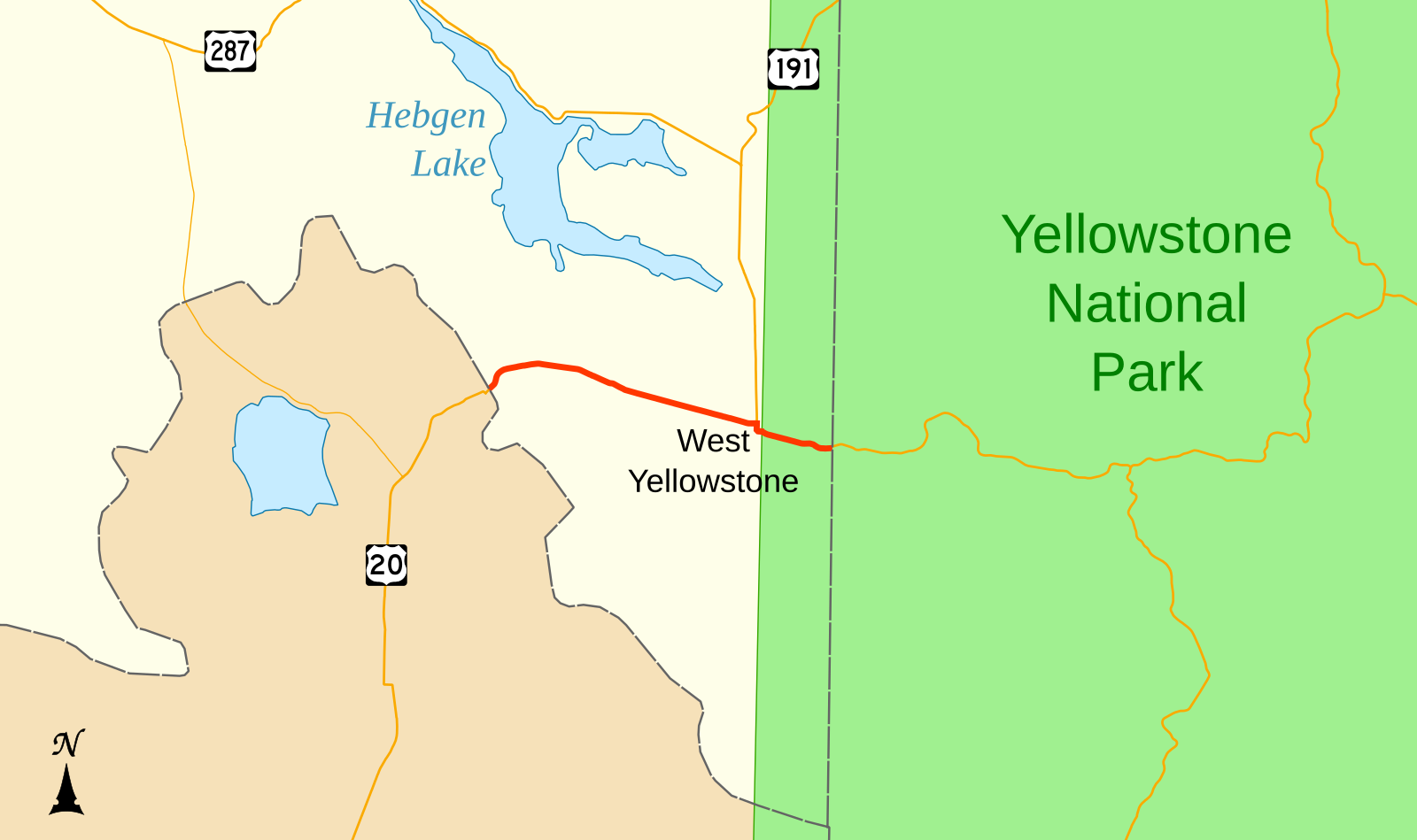 Yellowstone svg. Us20 на карте.