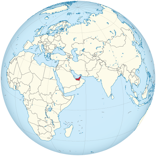 United Arab Emirates on the globe (United Arab Emirates centered)