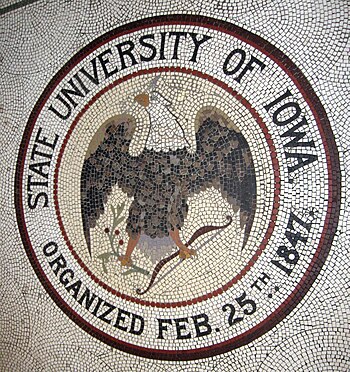 English: Photo of tile mosaic, Iowa Hall, Univ...