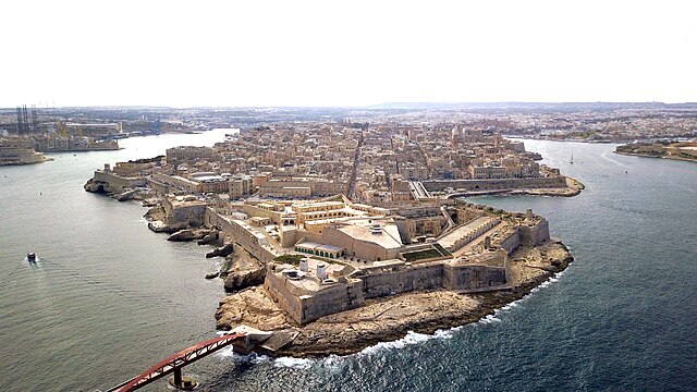 Aerial view of Valletta, with Fort St. Elmo in the foreground