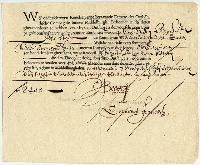 Bond issued by the Dutch East India Company in 1623