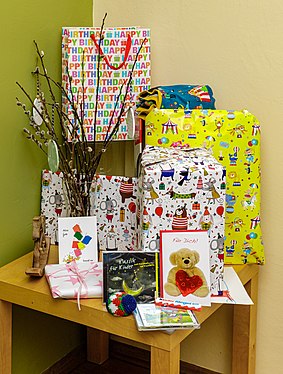 Gift table at a children's birthday party