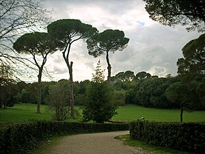 The park of Villa Savoia (now Villa Ada) in Rome. Mussolini was arrested there in the afternoon of 25 July 1943. Villa Ada (Roma).JPG