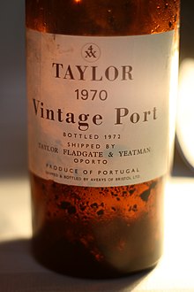 Sediment in a bottle of vintage port wine. Vintage port bottle with sediment.jpg