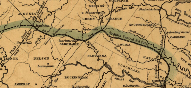 Map of the Virginia Central Railroad in 1852